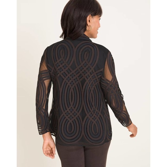 Chico's Travelers Collection Neutral Swirl Strip Jacket Lightweight Size 3 16 18 - Picture 6 of 10